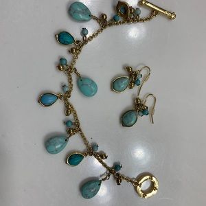 Ralph Lauren Bracelet and Earrings Gold/ Turquoise